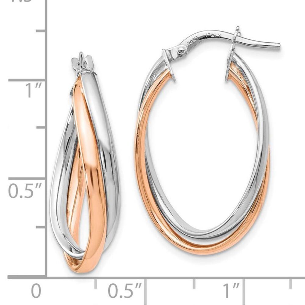 4 x 20mm (3/4 Inch) 14k White and Rose Gold Double Oval Hoop Earrings - Picture 4 of 5